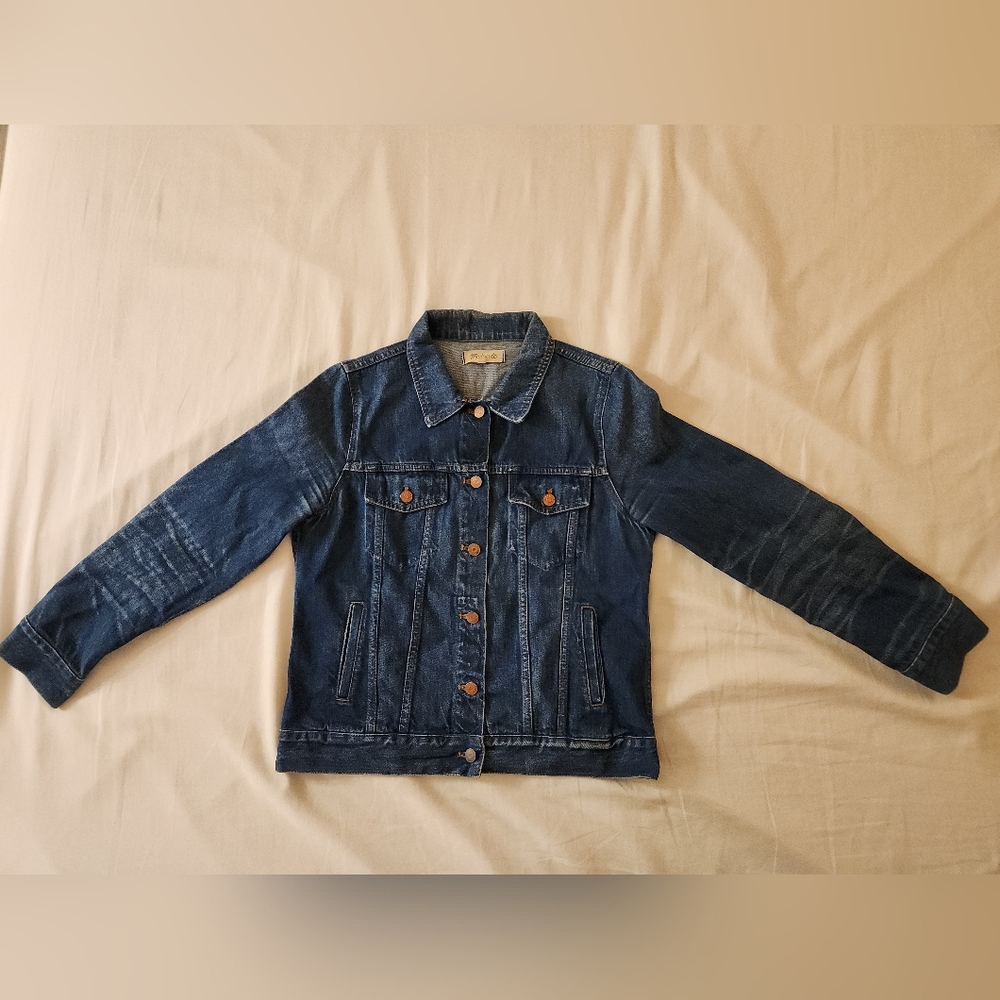Madewell Jean Jacket Dark Wash with Bronze Buttons - Large